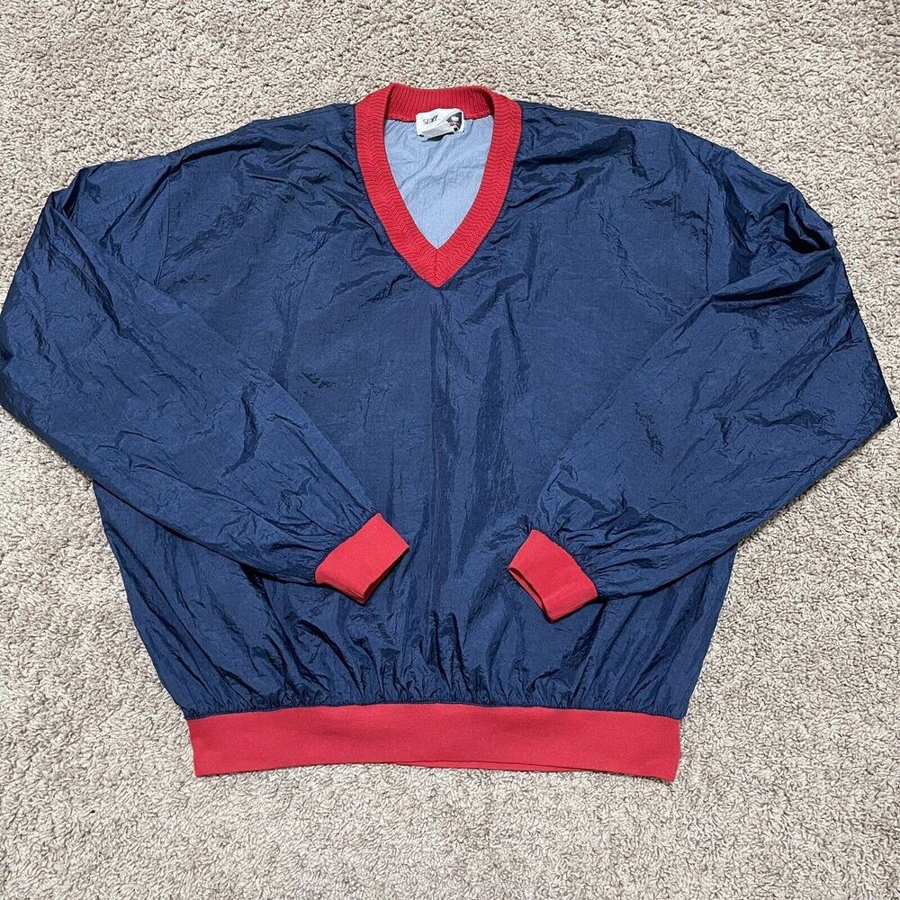 VTG Wilson Staff Jacket XL Mens Navy Blue Red V-Neck Pullover Windbreaker 80s